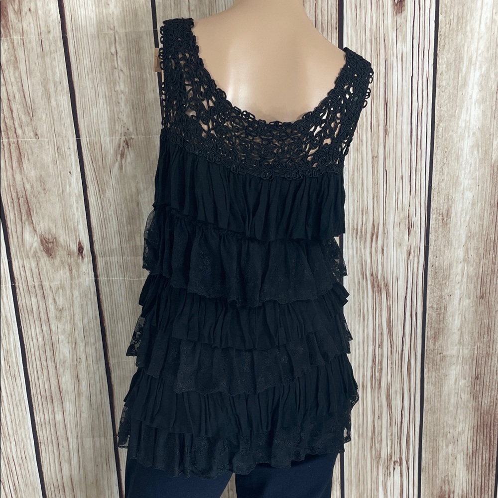 *LaSeine Elegant Black Layered Ruffle Lace Blouse - Picture 4 of 8